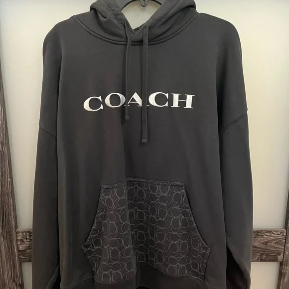 NWOT Coach Black and Gray Geometric Oversized Unisex Hoodie- XL - Picture 6 of 7